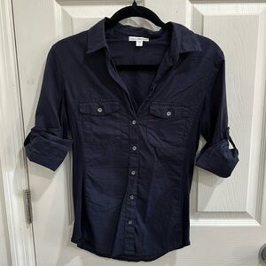 James Perse Blue 3/4 Roll Cuff Sleeve Women’s Shirt